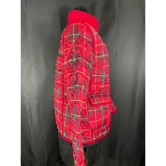 Plaid/Red Reversable Quilted Puffer Jacket, Snaps Closed - Picture 3 of 10
